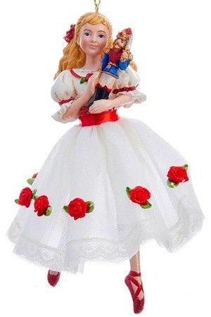 Ёлочная игрушка КЛАРА в белом платье с розами, полистоун, 15 см, Kurts Adler