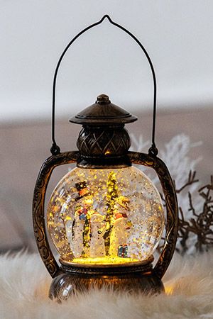 Винтажная 'снежная' лампа СЕМЬЯ СНЕГОВИКОВ, LED-огни, 25 см, батарейки, Peha Magic