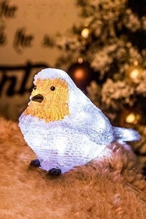 Светящаяся фигурка МАЛИНОВКА, цветной акрил, 20 холодных белых LED-огней, 21 см, батарейки, таймер, уличный, Kaemingk (Lumineo)