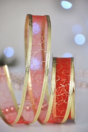 Лента для декорирования БАНТОВАЯ узорчатая, красная, 2.5х270 см, -Новогодняя сказка