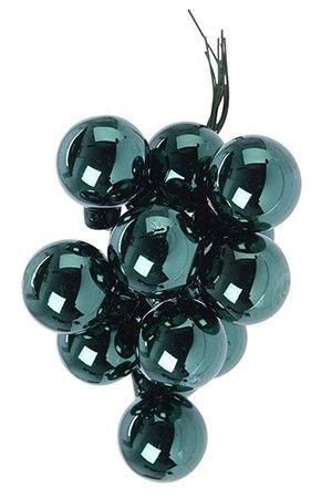 ГРОЗДЬ стеклянных глянцевых шариков на проволоке, 12 шаров по 25 мм, цвет: изумрудный, Kaemingk (Decoris)