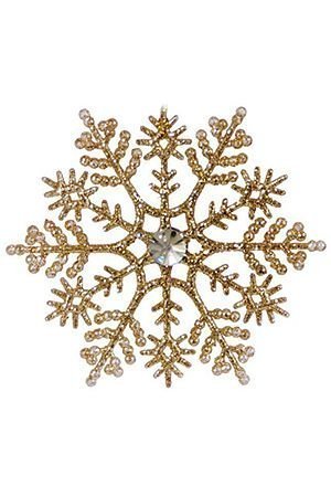 Снежинка КЛАССИКА с камнем, глиттер, золотая, 12 см, Морозко