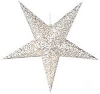 Подвесная светящаяся звезда ВОЛШЕБНЫЙ ВЕЧЕР, белая с серебряным принтом, 15 тёплых белых мини LED-огней, 75 см, таймер, батарейки, Koopman International