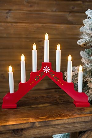 Светильник рождественский ADAM (красный с орнаментом) на 7 свечей, 37х32 см, STAR trading