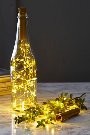 Гирлянда-пробка для бутылки РОСА, 15 тёплых белых микро LED-огней, 75 см, золотой провод, таймер, батарейки, STAR trading