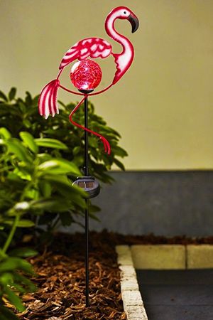 Садовый светильник-опора для растений ФЛАМИНГО, красная LED-лампа, солнечная батарея, 80х21 см, STAR trading