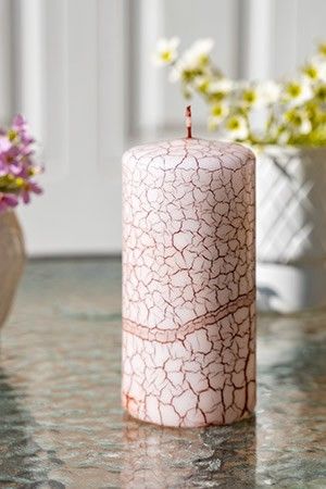 Дизайнерская свеча столбик КРАКЛЕ, красно-белая, 6.5х12.5 см, Омский Свечной