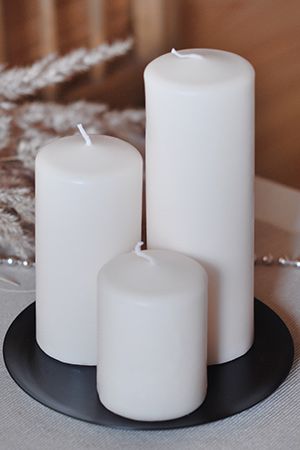 Набор свечей столбиков с подсвечником, белые, 18.3 см (3 шт.), Омский Свечной