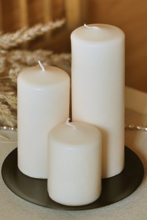 Набор свечей столбиков с подсвечником, слоновая кость, 8-17.5 см (3 шт.), Омский Свечной