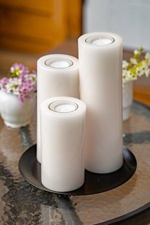 Набор свечей-подсвечников под чайные свечи ТРИАДА, белые, 25 см, Омский Свечной