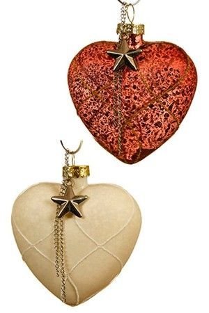 Набор ёлочных украшений ВИНТАЖНЫЕ НОТКИ (сердечки), стекло, 8 см (2 шт.), разные модели, Kaemingk