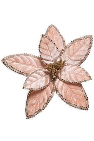 Пуансеттия РОМАНТИЧНАЯ на клипсе, нежно-розовая со стразами, 29х29 см, Kaemingk