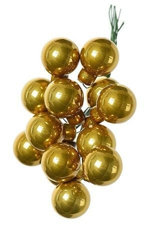 ГРОЗДЬ стеклянных эмалевых шариков на проволоке, 12 шаров по 25 мм, цвет: горчичный, Kaemingk (Decoris)