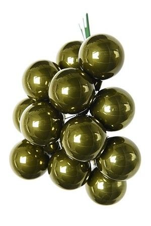 ГРОЗДЬ стеклянных эмалевых шариков на проволоке, 12 шаров по 25 мм, цвет: зелёный мох, Kaemingk (Decoris)