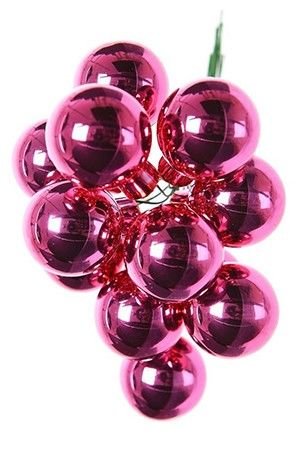 ГРОЗДЬ стеклянных глянцевых шариков на проволоке, 12 шаров по 25 мм, цвет: сияющий розовый, Kaemingk (Decoris)