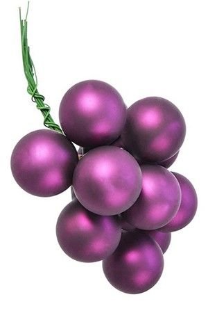 ГРОЗДЬ стеклянных матовых шариков на проволоке, 12 шаров по 25 мм, цвет: королевский пурпурный, Kaemingk (Decoris)