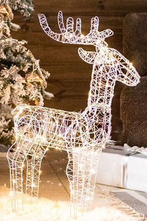 Светящаяся фигура ПЛЕТЁНЫЙ ОЛЕНЬ, 72 тёплых белых mini LED-огня, серебряная проволока, 69 см, Kaemingk (Lumineo)
