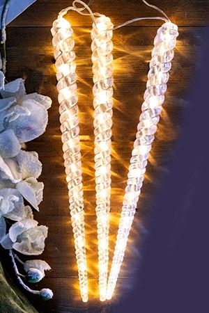 Набор СИЯЮЩИЕ СОСУЛЬКИ, акрил, 36 тёплых белых LED-огней, 40 см (3 шт.), уличные, Kaemingk (Lumineo)