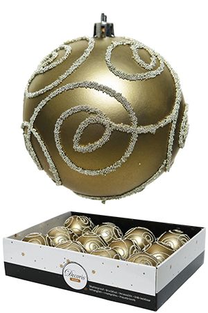 Набор пластиковых шаров СВИРЛ, золотой кашемир, 80 мм, упаковка 12 шт., Kaemingk (Decoris)