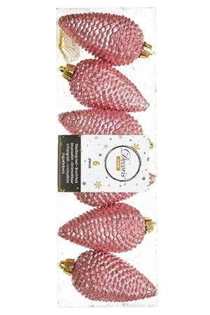 Набор ШИШКИ ЕЛОВЫЕ, розовая карамель, 8 см (упаковка 6 шт.), Kaemingk