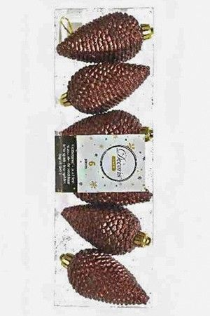 Набор ШИШКИ ЕЛОВЫЕ горький шоколад, пластик, 8 см (упаковка 6 шт.), Kaemingk