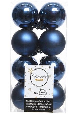 Набор пластиковых шаров ДЕЛЮКС МИНИ (матовые и глянцевые), цвет: синий, 4 см, упаковка 16 шт., Winter Deco