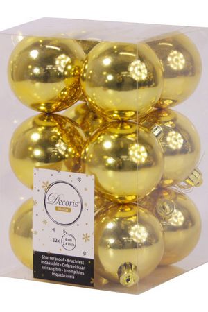 Набор однотонных пластиковых шаров глянцевых, цвет: золотой, 60 мм, упаковка 12 шт., 2 сорт, Kaemingk