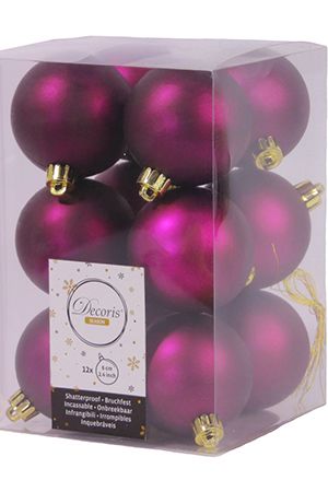 Набор однотонных пластиковых шаров матовых, цвет: фиолетовый, 60 мм, упаковка 12 шт., Kaemingk