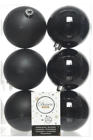 Набор однотонных пластиковых шаров глянцевых и матовых, цвет: черный, 80 мм, упаковка 6 шт.