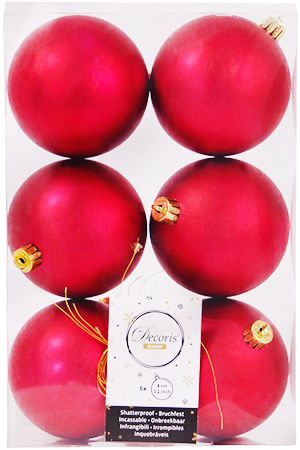 Набор однотонных пластиковых шаров матовых, цвет: красный, 80 мм, упаковка 6 шт., Kaemingk