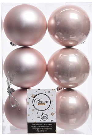 Набор однотонных пластиковых шаров глянцевых и матовых, цвет: нежно-розовый, 80 мм, упаковка 6 шт., Kaemingk