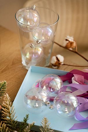 Набор однотонных пластиковых шаров глянцевых, цвет: прозрачно-радужный, 80 мм, упаковка 6 шт., 2 сорт, Kaemingk