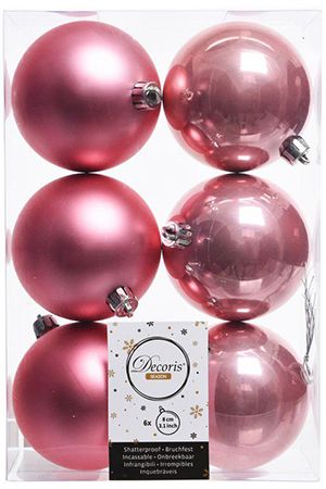 Набор однотонных пластиковых шаров глянцевых и матовых, цвет: розовый, 80 мм, упаковка 6 шт., Kaemingk