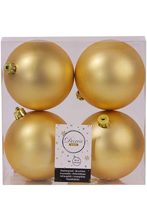 Набор однотонных пластиковых шаров матовых, цвет: золотой, 100 мм, упаковка 4 шт., Kaemingk