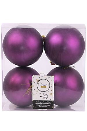 Набор однотонных пластиковых шаров матовых, цвет: фиолетовый, 100 мм, упаковка 4 шт., Kaemingk