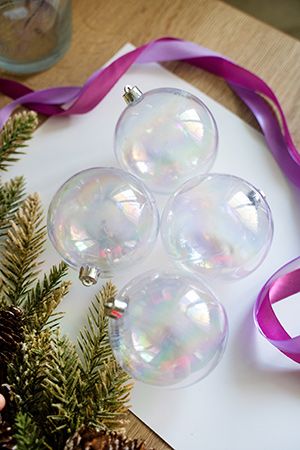 Набор однотонных пластиковых шаров глянцевых, цвет: прозрачно-радужный, 100 мм, упаковка 4 шт., 2 сорт, Kaemingk