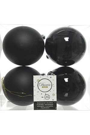 Набор однотонных пластиковых шаров глянцевых и матовых, цвет: черный, 100 мм, упаковка 4 шт, 2 сорт., Kaemingk