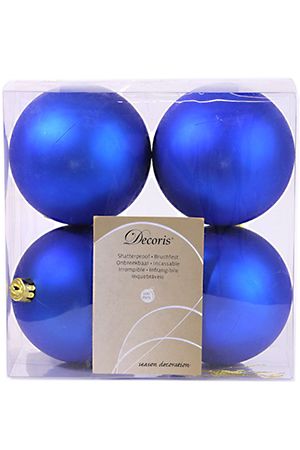 Набор однотонных пластиковых шаров матовых, цвет: королевский синий, 100 мм, упаковка 4 шт., Kaemingk