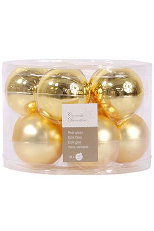 Набор стеклянных шаров матовых и глянцевых, цвет: золотой, 60 мм, упаковка 10 шт., Winter Deco