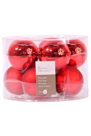 Набор стеклянных шаров матовых и глянцевых, цвет: красный, 60 мм, упаковка 10 шт., Kaemingk (Decoris)