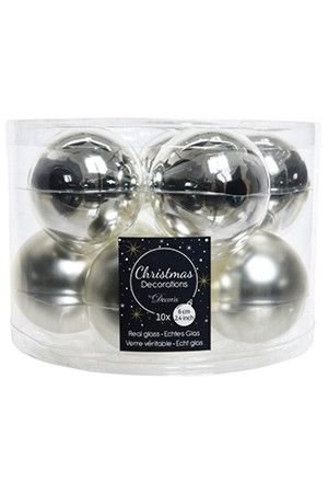 Набор стеклянных шаров матовых и глянцевых, цвет: серебряный, 60 мм, упаковка 10 шт., Kaemingk (Decoris)