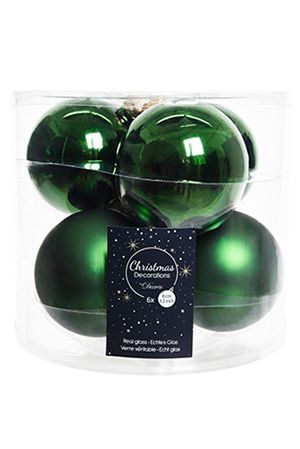 Набор стеклянных шаров матовых и глянцевых, цвет: зеленый, 80 мм, упаковка 6 шт., Kaemingk