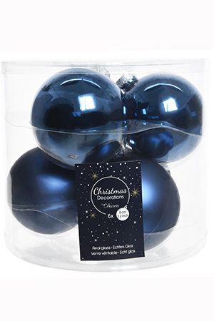 Набор стеклянных шаров матовых и глянцевых, цвет: синий, 80 мм, упаковка 6 шт., Winter Deco