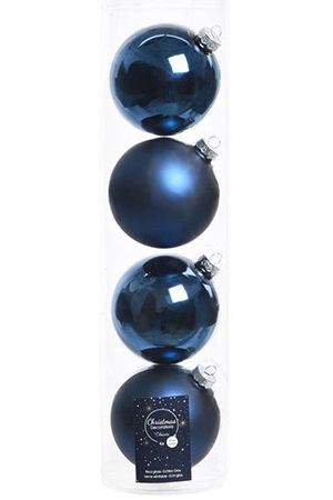 Набор стеклянных шаров матовых и глянцевых, цвет: синий, 100 мм, 4 шт., Winter Deco
