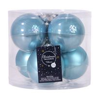 Набор стеклянных шаров матовых и глянцевых, цвет: голубой, 80 мм, упаковка 6 шт., Kaemingk