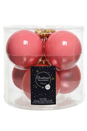 Набор стеклянных шаров матовых и глянцевых, цвет: розовая карамель, 80 мм, упаковка 6 шт., Kaemingk