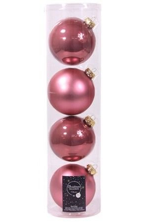 Набор стеклянных шаров матовых и глянцевых, цвет: розовый бархат, 100 мм, 4 шт., Kaemingk