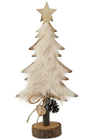 Настольная ёлочка РИККА, дерево, белый искусственный мех, 40 см, Boltze
