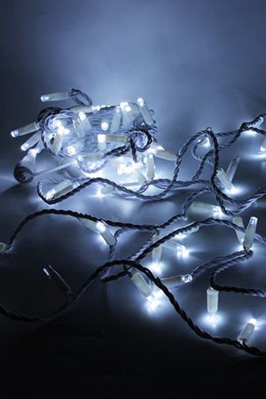 Светодиодная гирлянда нить Rich Led Cap 10 м, 100 холодных белых LED ламп, мерцание, белый ПВХ, соединяемая, IP65, Rich LED