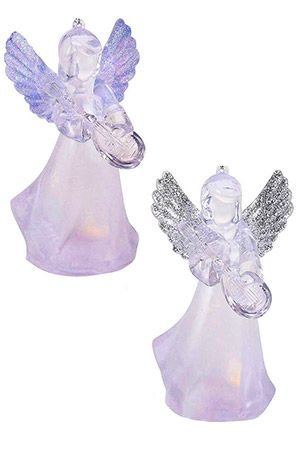 Светящаяся ёлочная игрушка АНГЕЛ С  ЛЮТНЕЙ, пластик, RGB LED-огонь, 11.5 см, батарейки, разные модели, Koopman International
